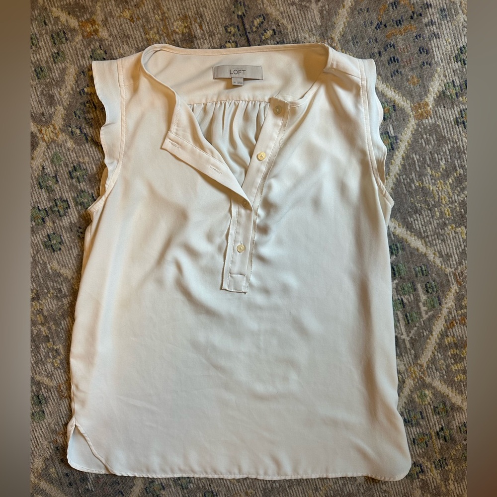 LOFT White Sleeveless Mandarin Collar Blouse